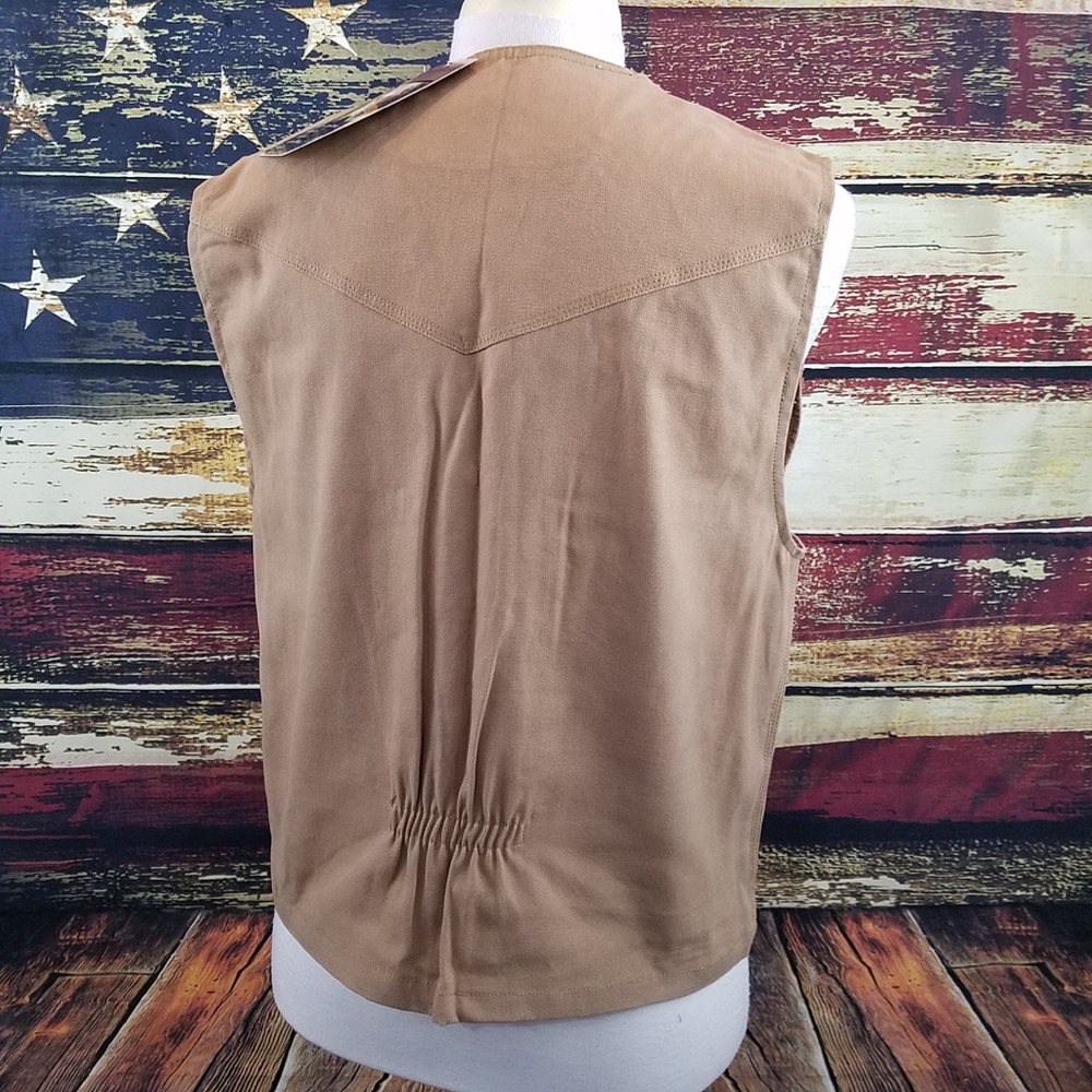WYOMING TRADERS MENS OVERSIZED BRONCO CANVAS VEST - TAN - Picture 3 of 6